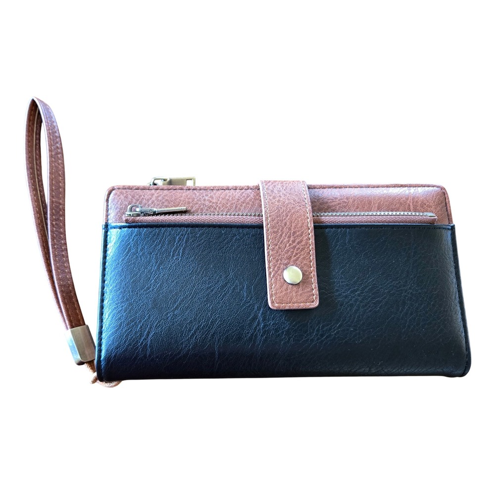 Charm Infinite RFID Blocking Wristlet Wallet Black Brown FauxLeather Clutch